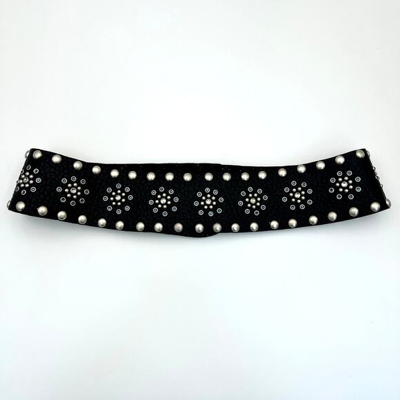 Vintage Leatherock Wide Hip Belt L Black Leather Rhinestone Studded Y2K Rockstar main image 12